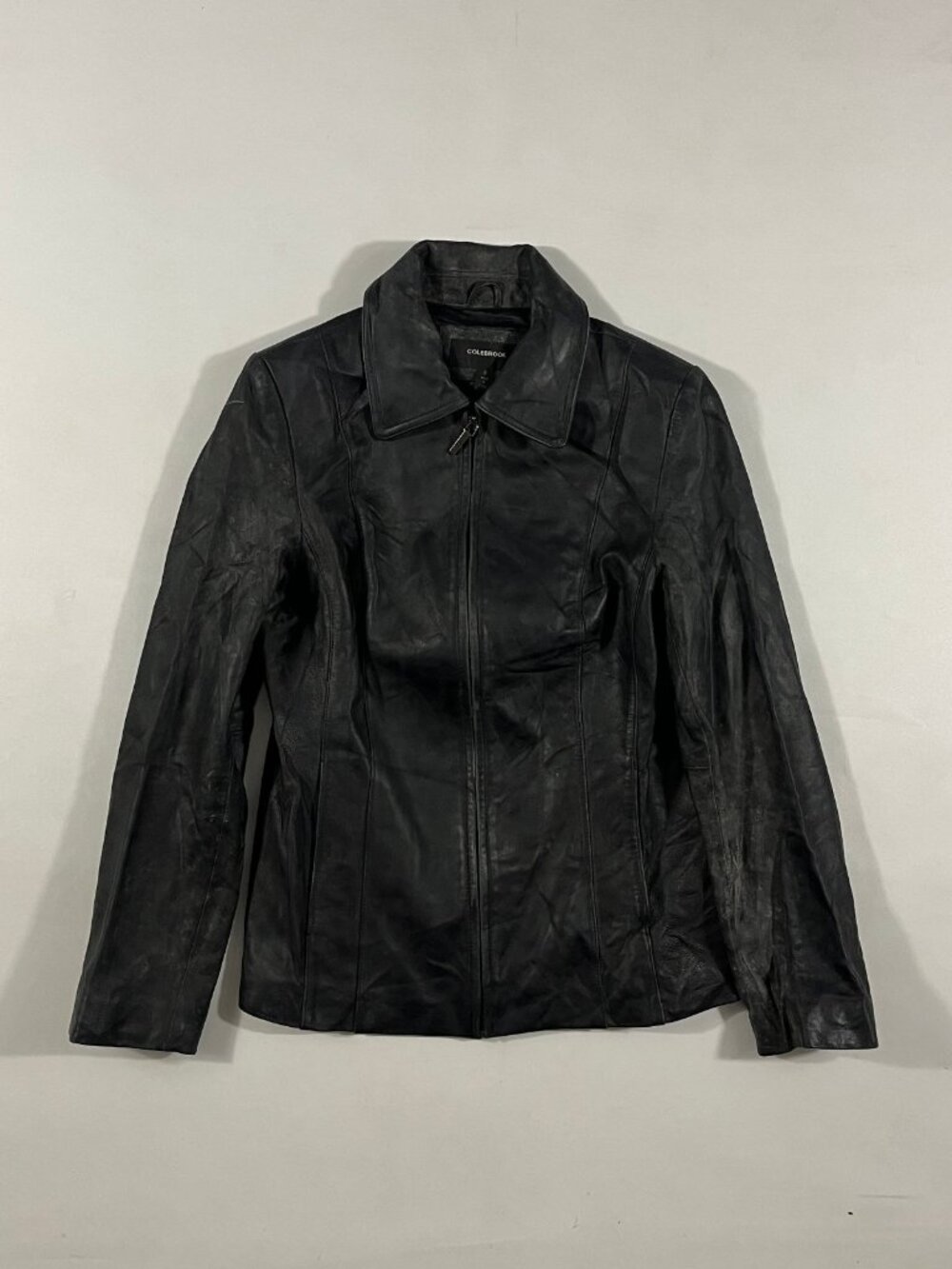 Colebrook Y2K Black Distressed Leather Zip Up Moto Jacket S